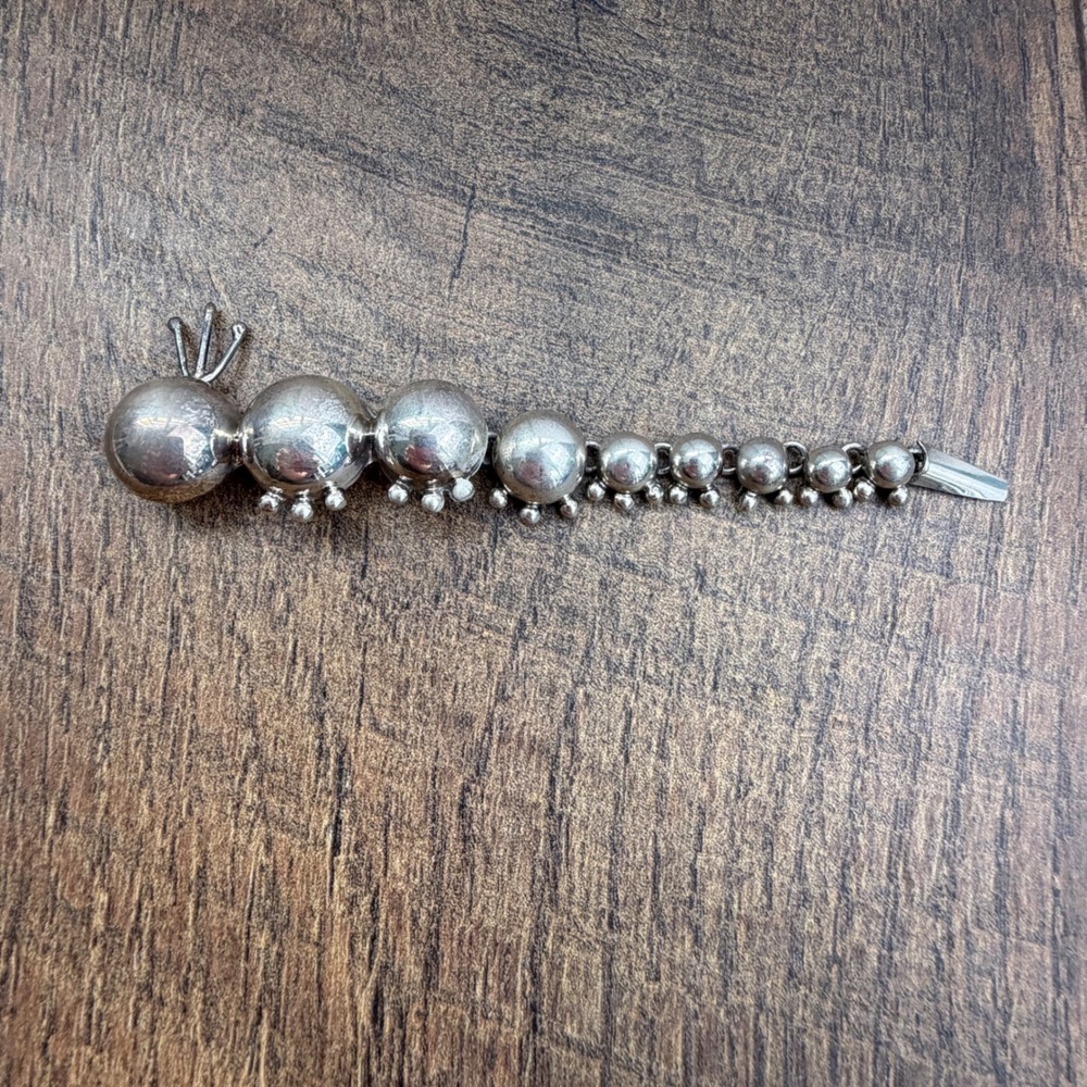 Sterling Silver Articulated Caterpillar Brooch Vintage Mexico 925 Bug Pin MCM